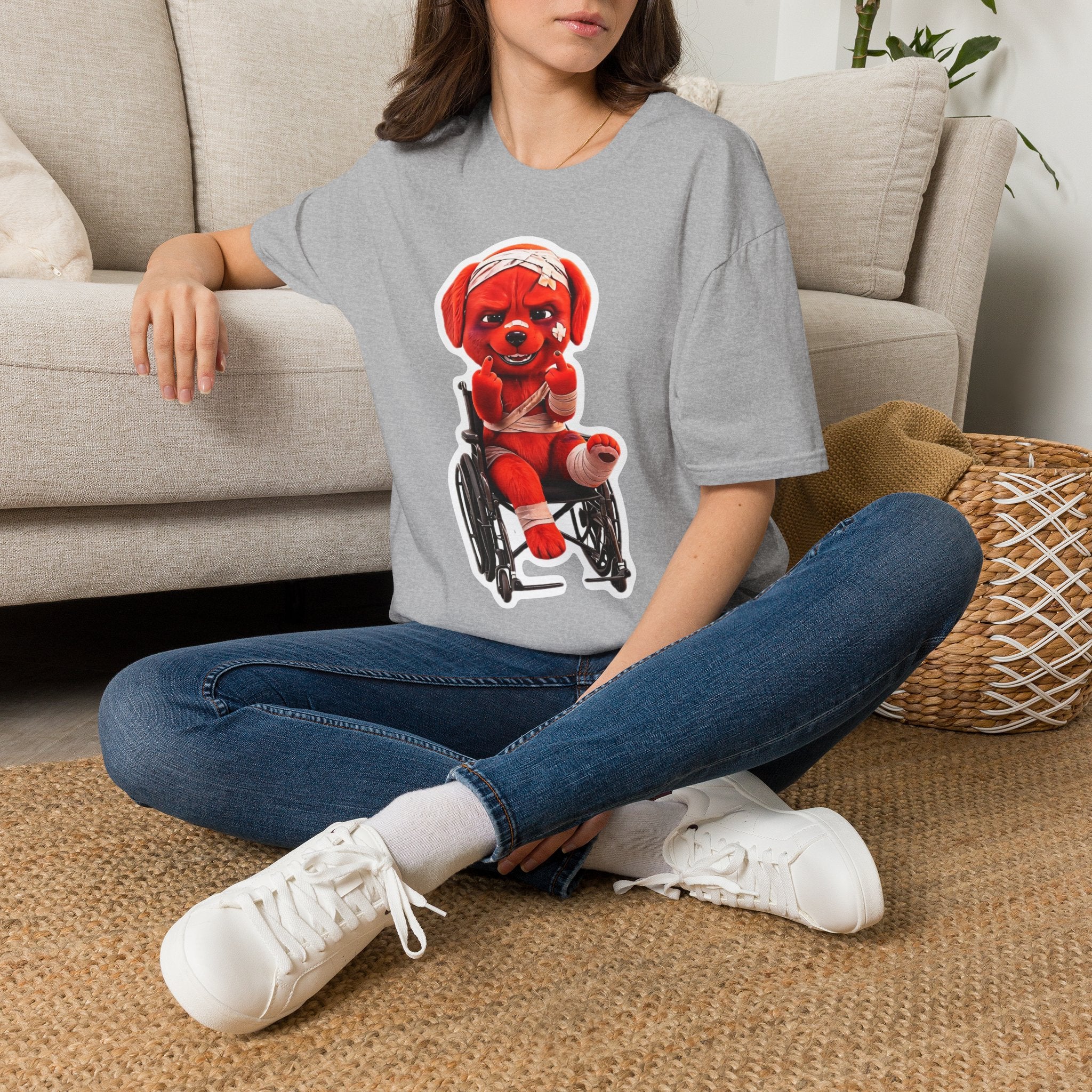 3D Injured Red Dog T-Shirt — 'Damaged But Surviving' Edgy Streetwear