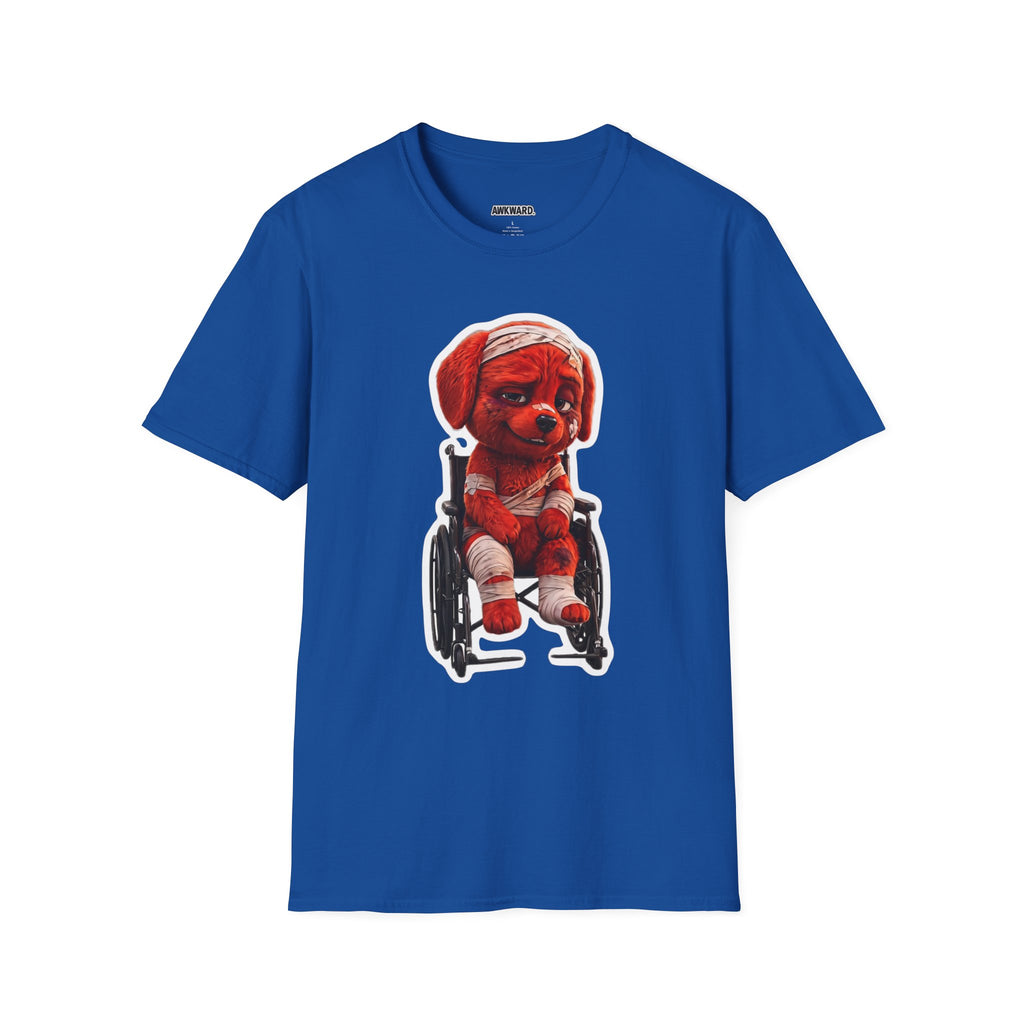 AWKWARD. Bandaged Red Dog T-Shirt — Dark Humor Grunge Y2K Streetwear