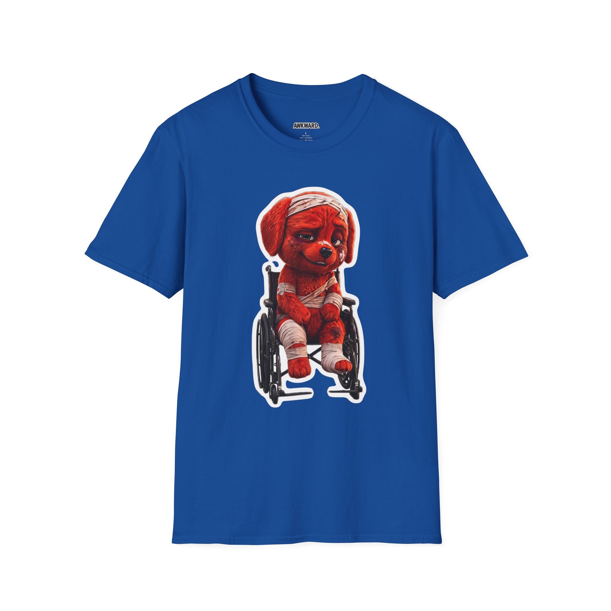 AWKWARD. Bandaged Red Dog T-Shirt — Dark Humor Grunge Y2K Streetwear
