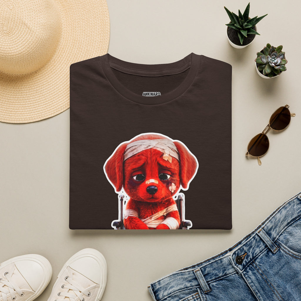 Sad Bandaged Dog Wheelchair T-Shirt — "AWKWARD." Grunge Anti‑Social Tee