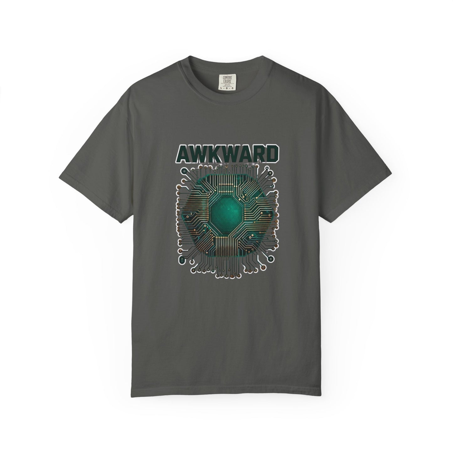 Awkward Club T-Shirt — 3D Green Microchip Graphic, Vintage Wash