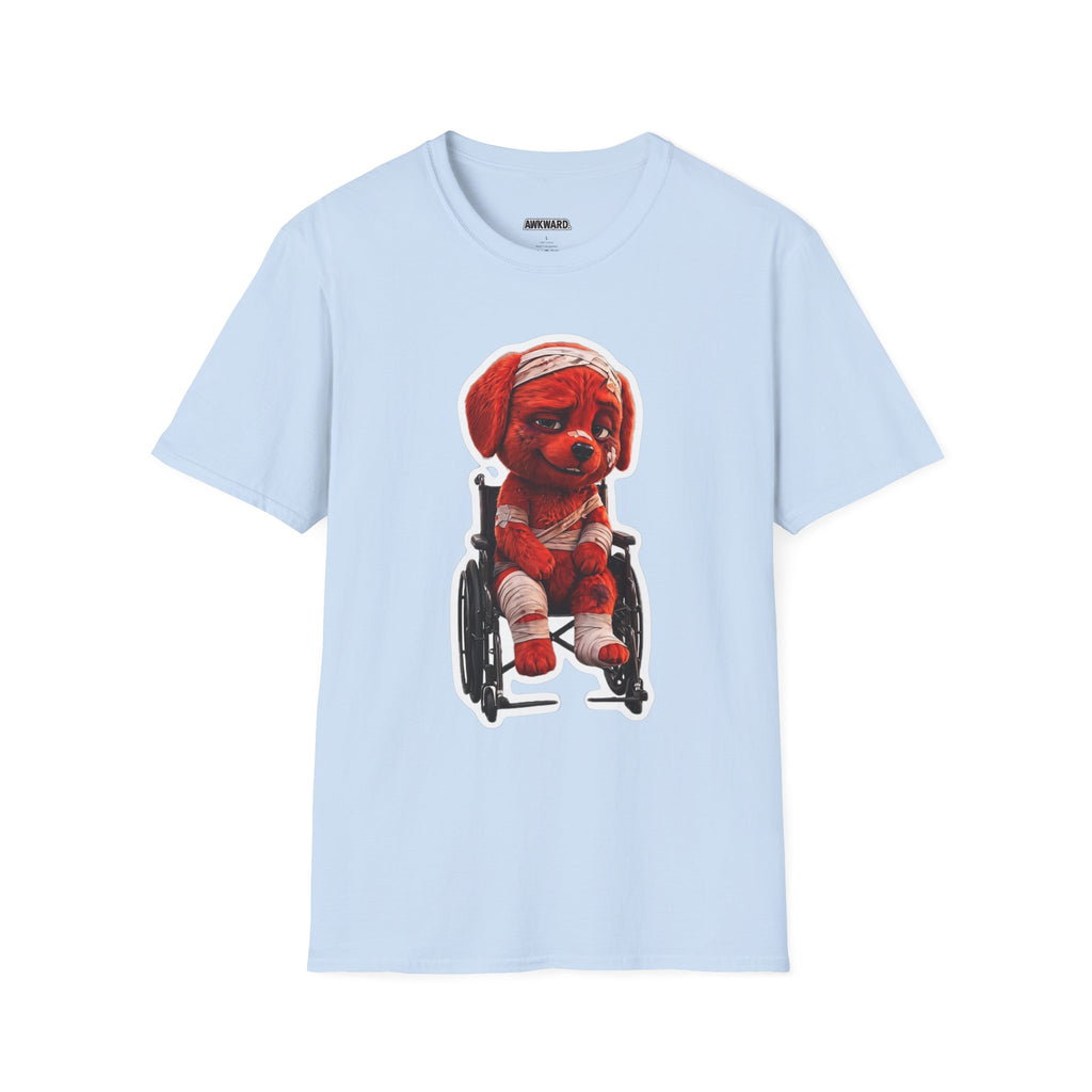 AWKWARD. Bandaged Red Dog T-Shirt — Dark Humor Grunge Y2K Streetwear