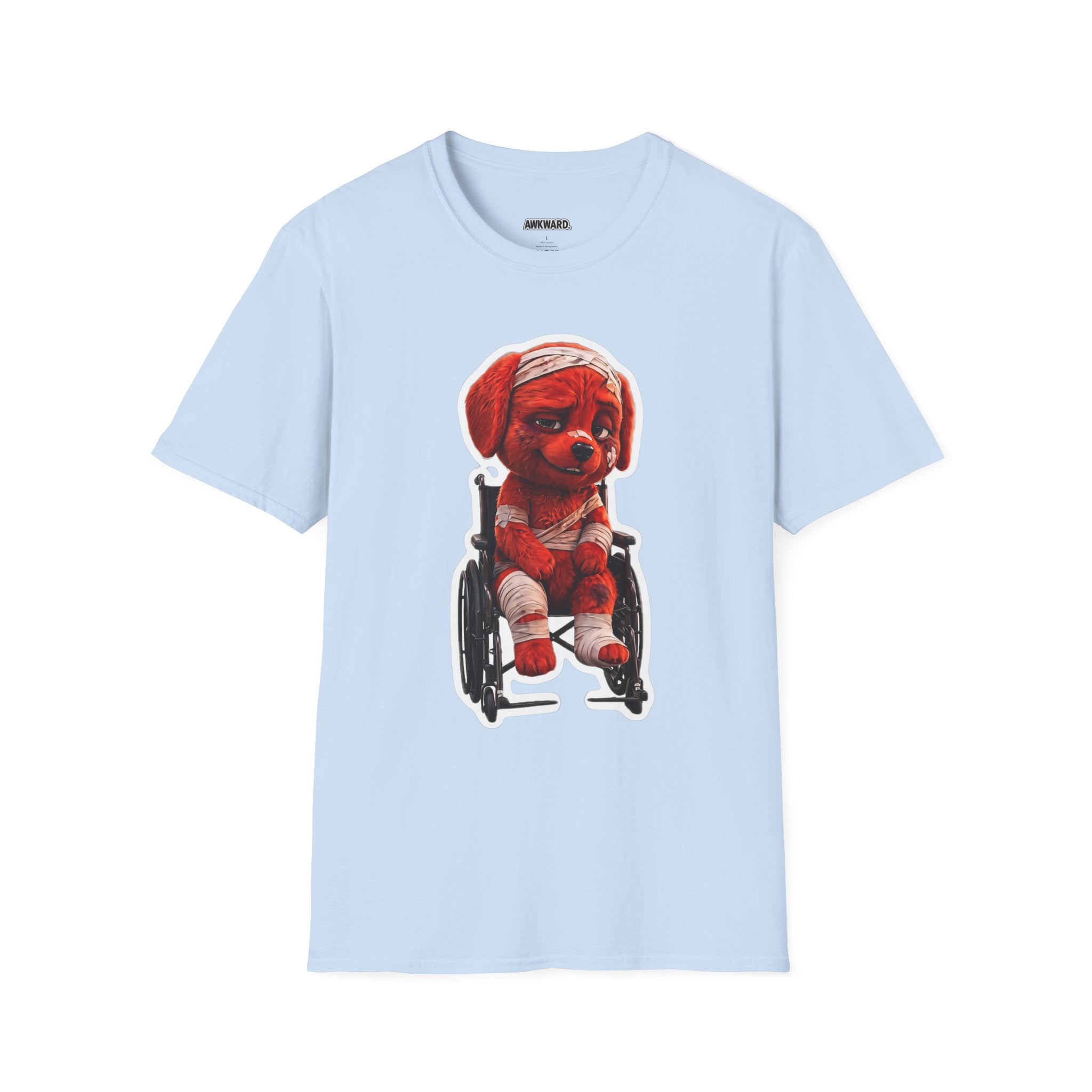 AWKWARD. Bandaged Red Dog T-Shirt — Dark Humor Grunge Y2K Streetwear