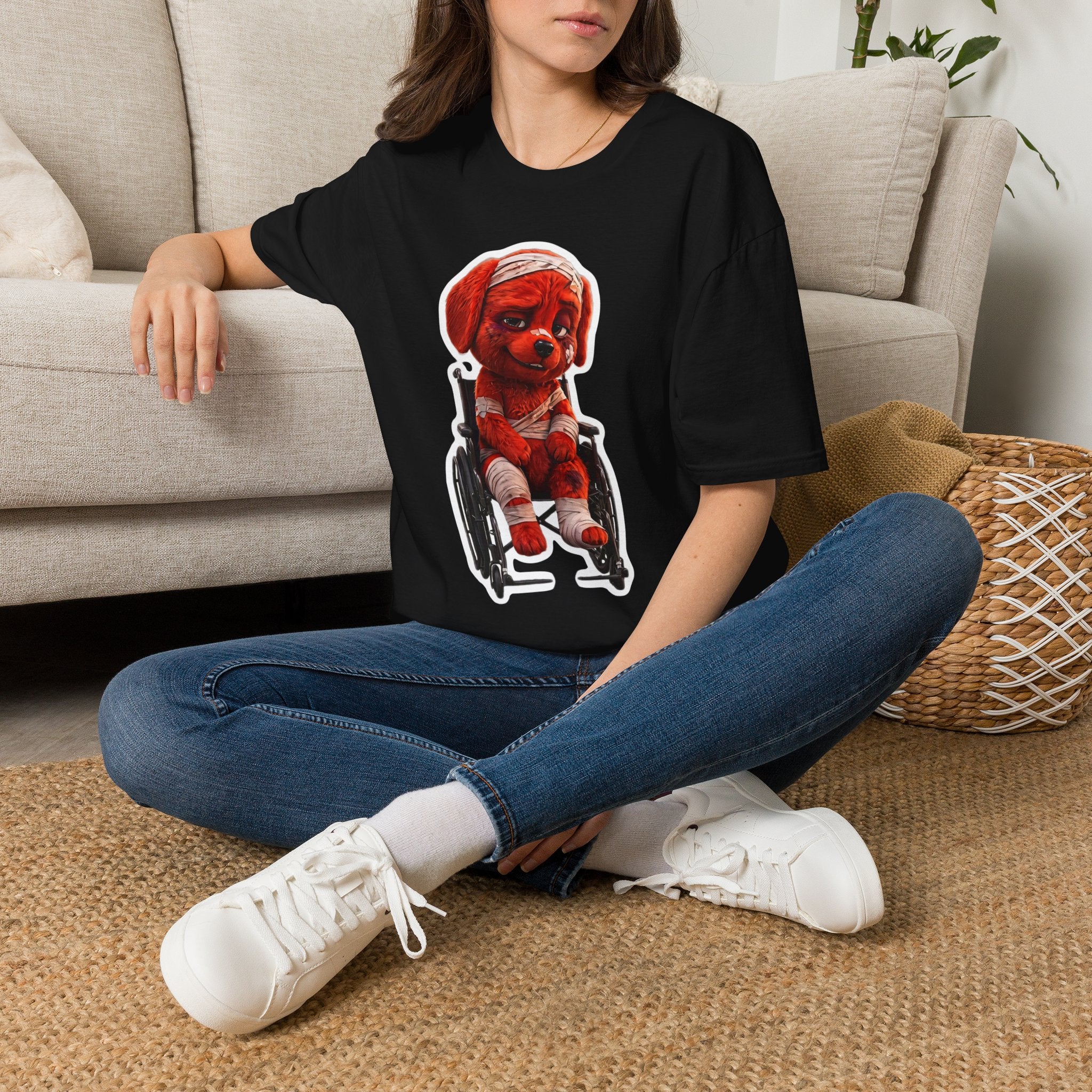 AWKWARD. Bandaged Red Dog T-Shirt — Dark Humor Grunge Y2K Streetwear