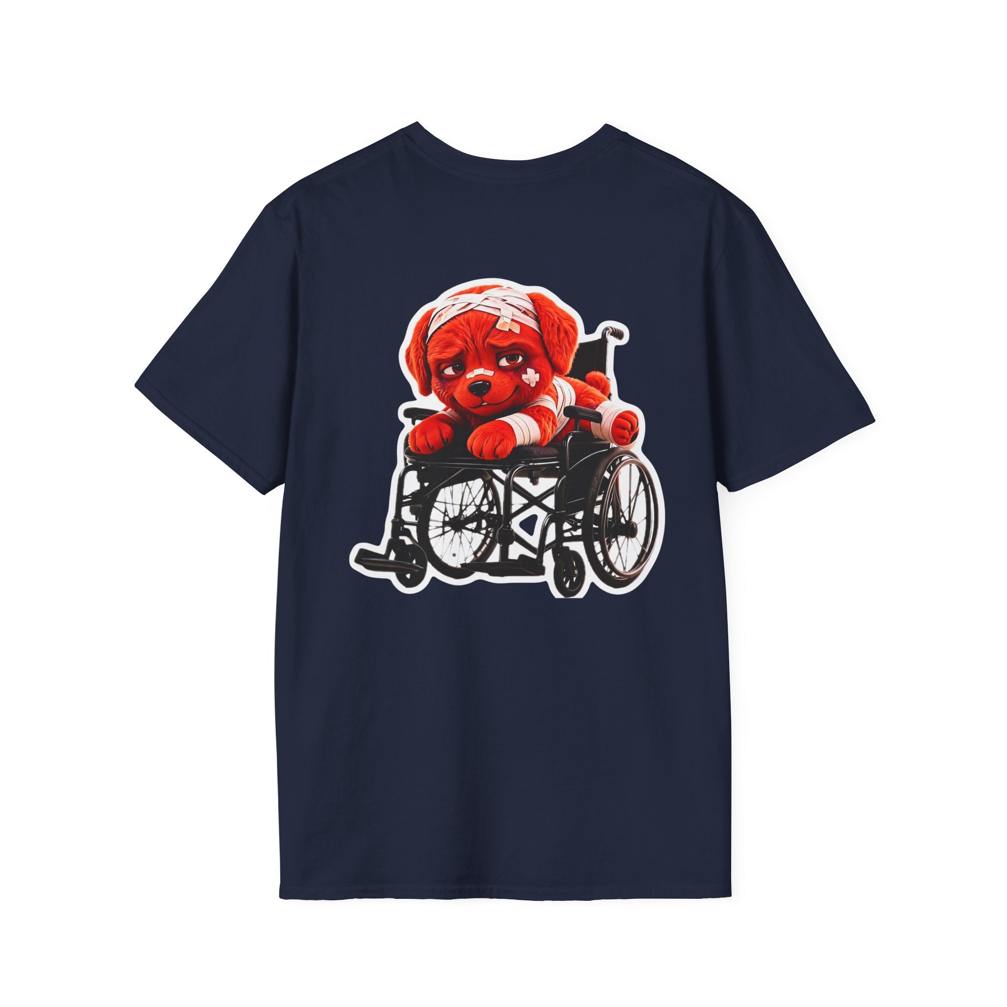 AWKWARD Tee — 3D Injured Red Dog in Wheelchair, Dark Humor Streetwear