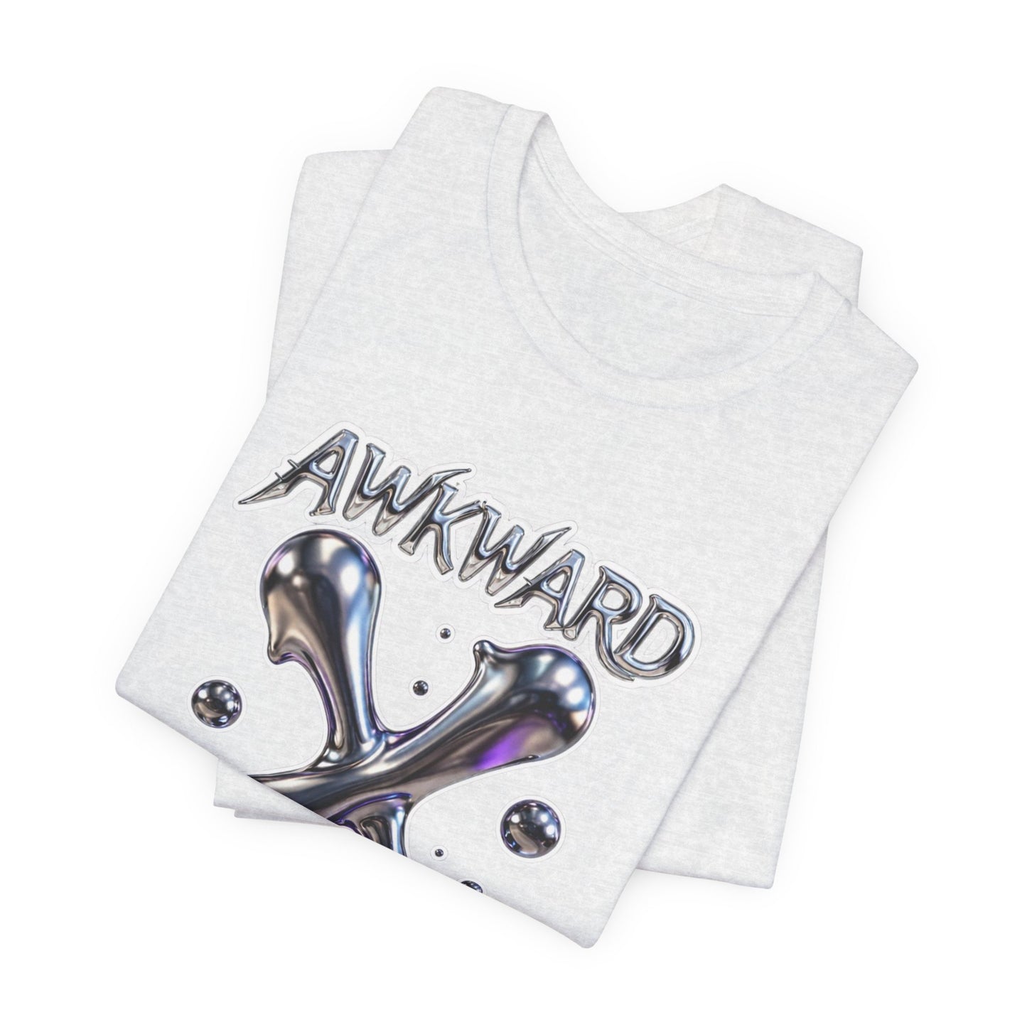 Awkward Club Tee — Heather Aqua Y2K 3D Chrome ‘AWKWARD’ Streetwear