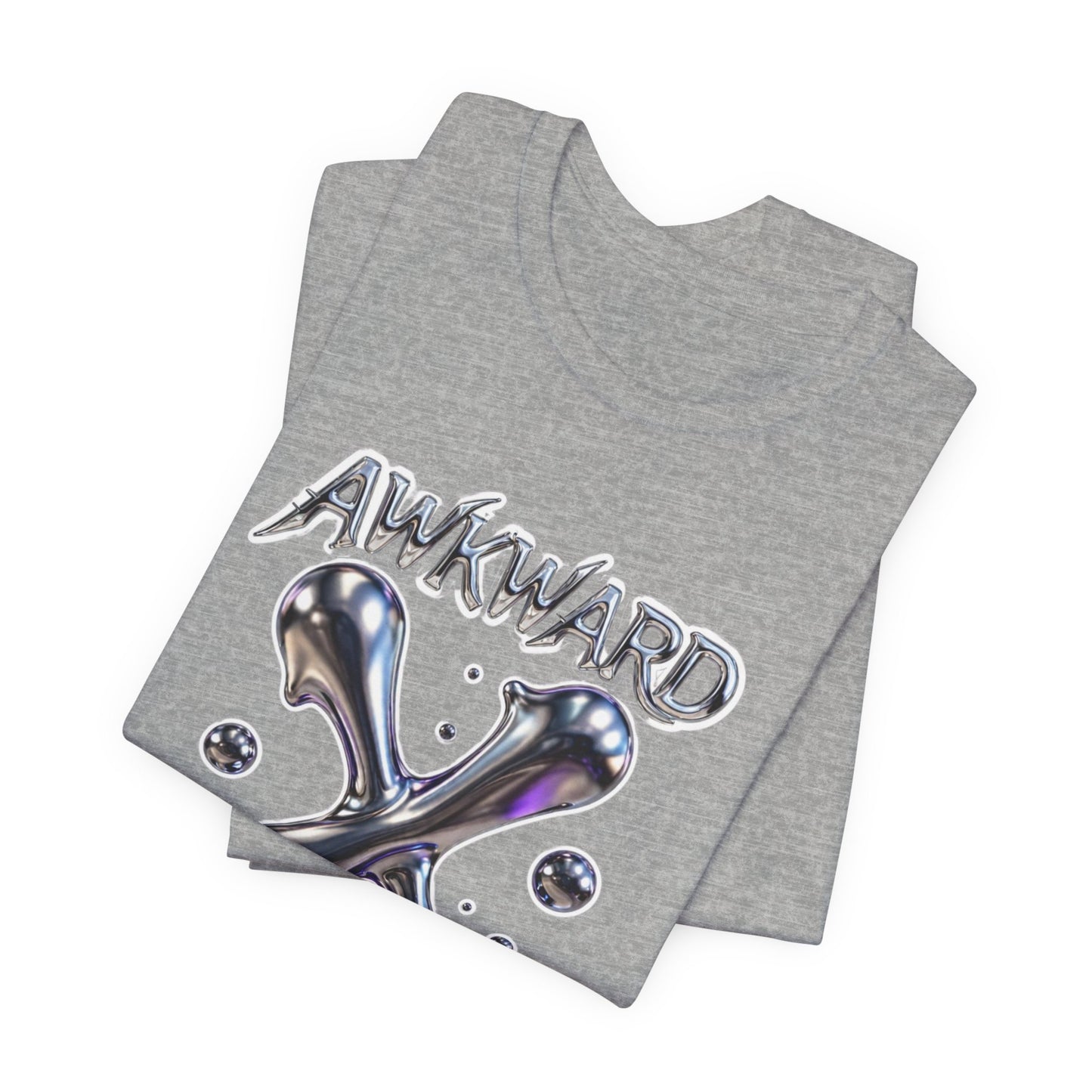Awkward Club Tee — Heather Aqua Y2K 3D Chrome ‘AWKWARD’ Streetwear