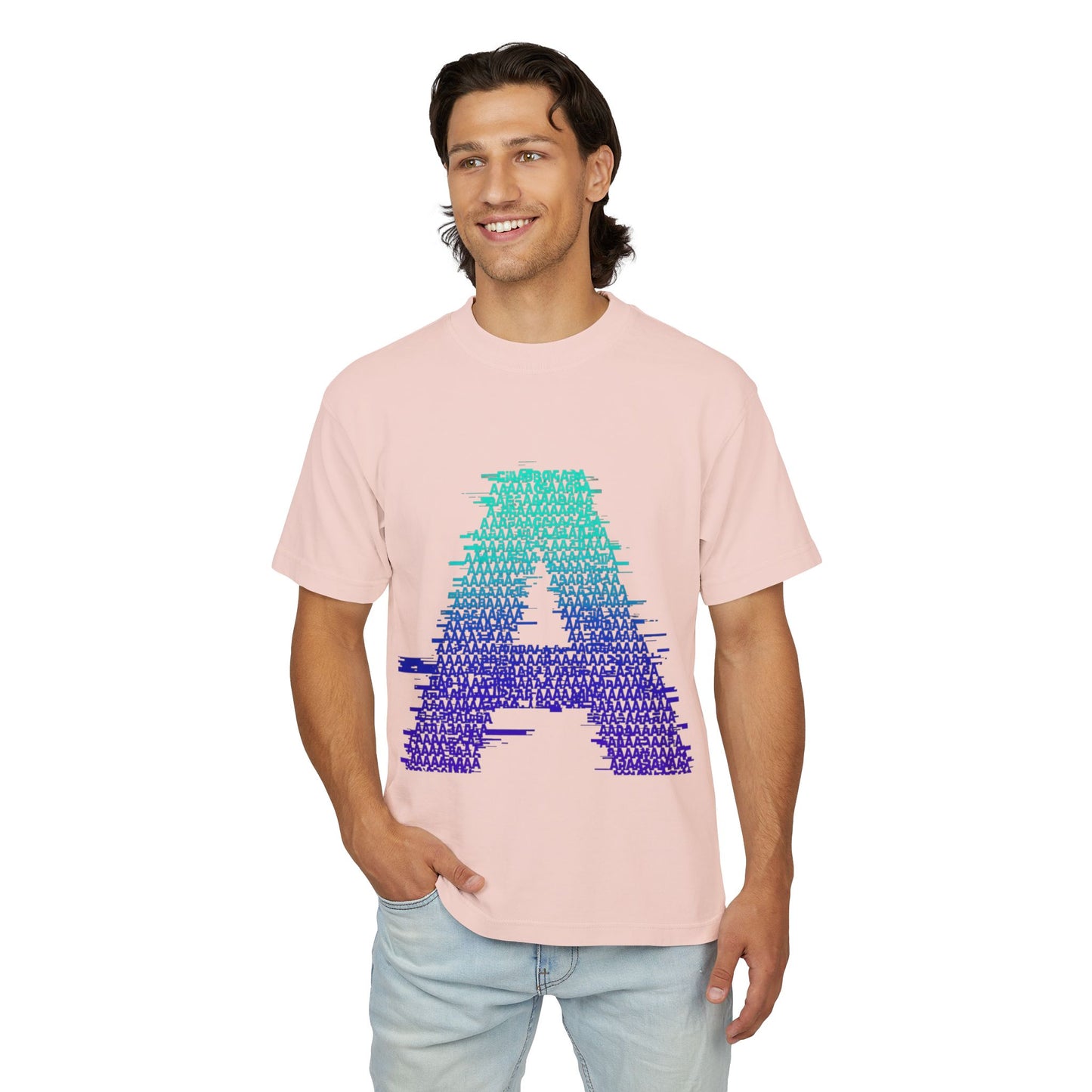 Awkward 'A' Glitch Tee — Teal-to-Purple Streetwear for Introverts