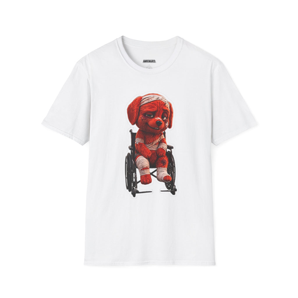 AWKWARD. Bandaged Red Dog T-Shirt — Dark Humor Grunge Y2K Streetwear