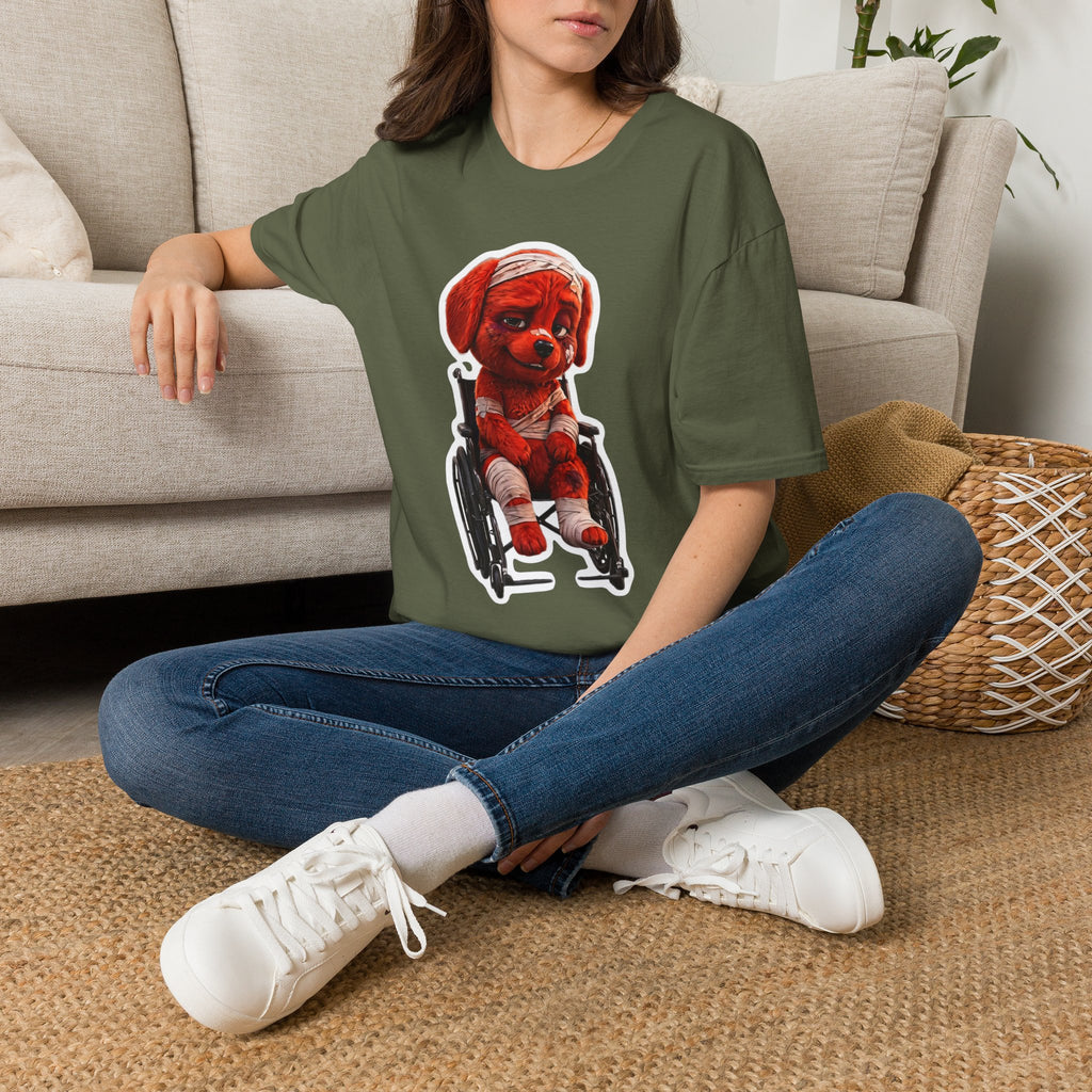 AWKWARD. Bandaged Red Dog T-Shirt — Dark Humor Grunge Y2K Streetwear