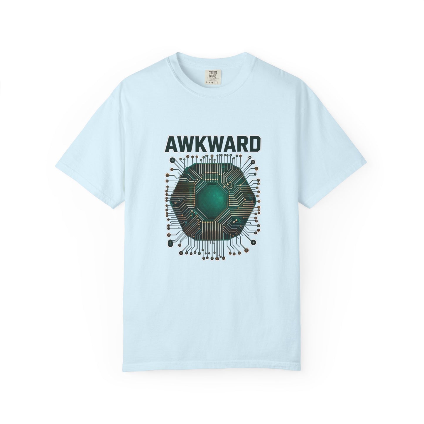 Awkward Club T-Shirt — 3D Green Microchip Graphic, Vintage Wash