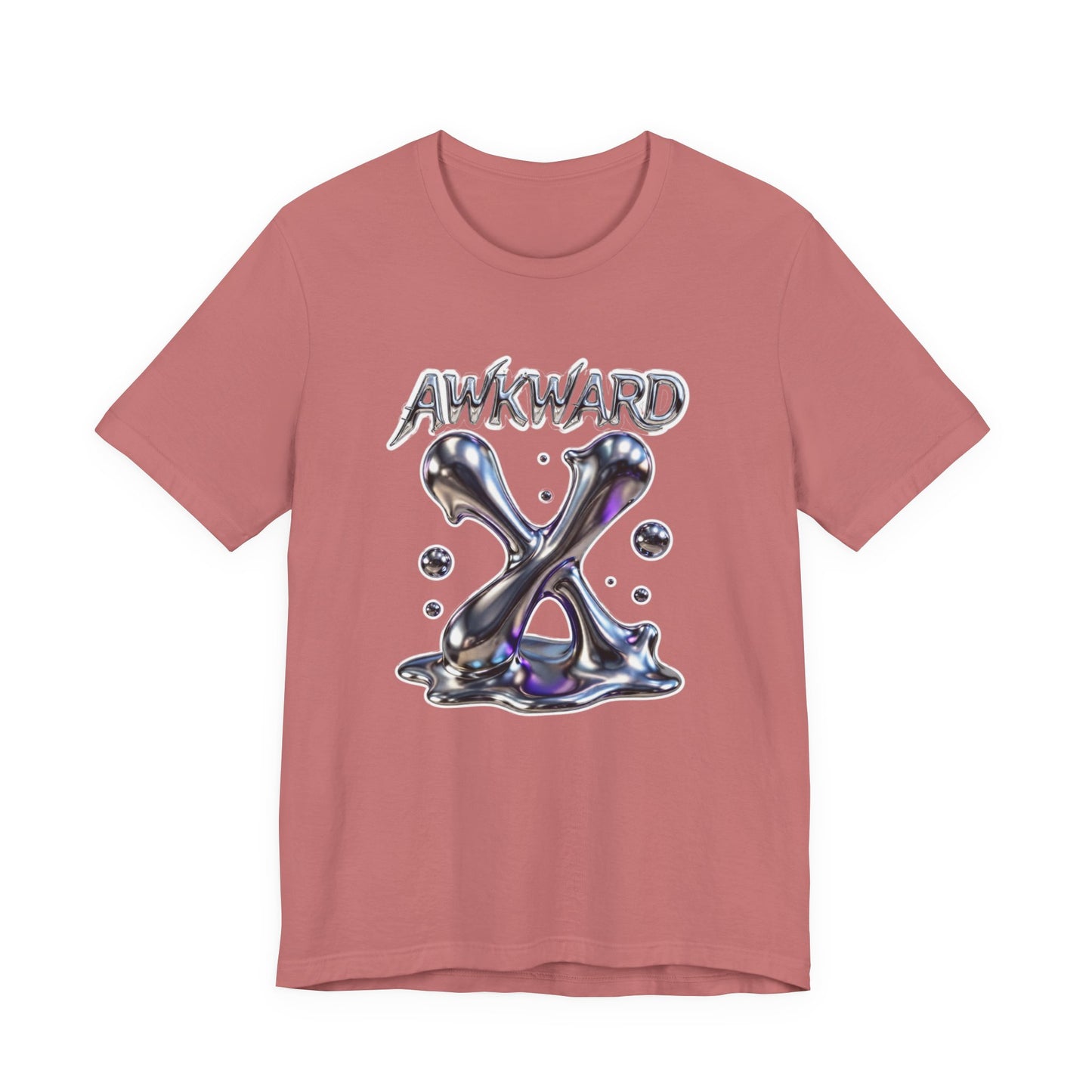Awkward Club Tee — Heather Aqua Y2K 3D Chrome ‘AWKWARD’ Streetwear