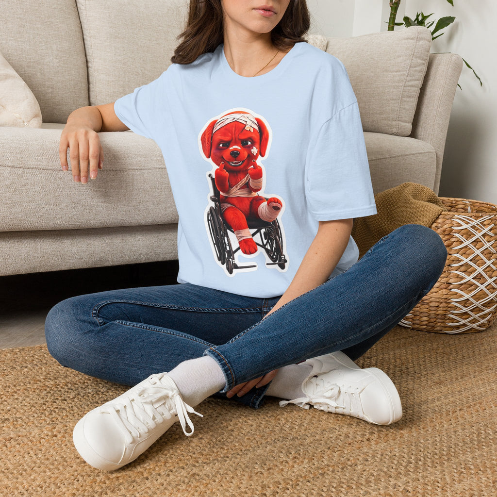 3D Injured Red Dog T-Shirt — 'Damaged But Surviving' Edgy Streetwear