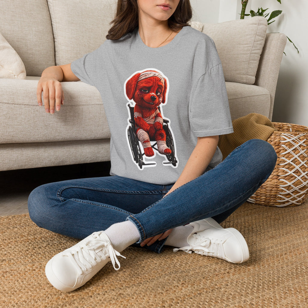 AWKWARD. Bandaged Red Dog T-Shirt — Dark Humor Grunge Y2K Streetwear