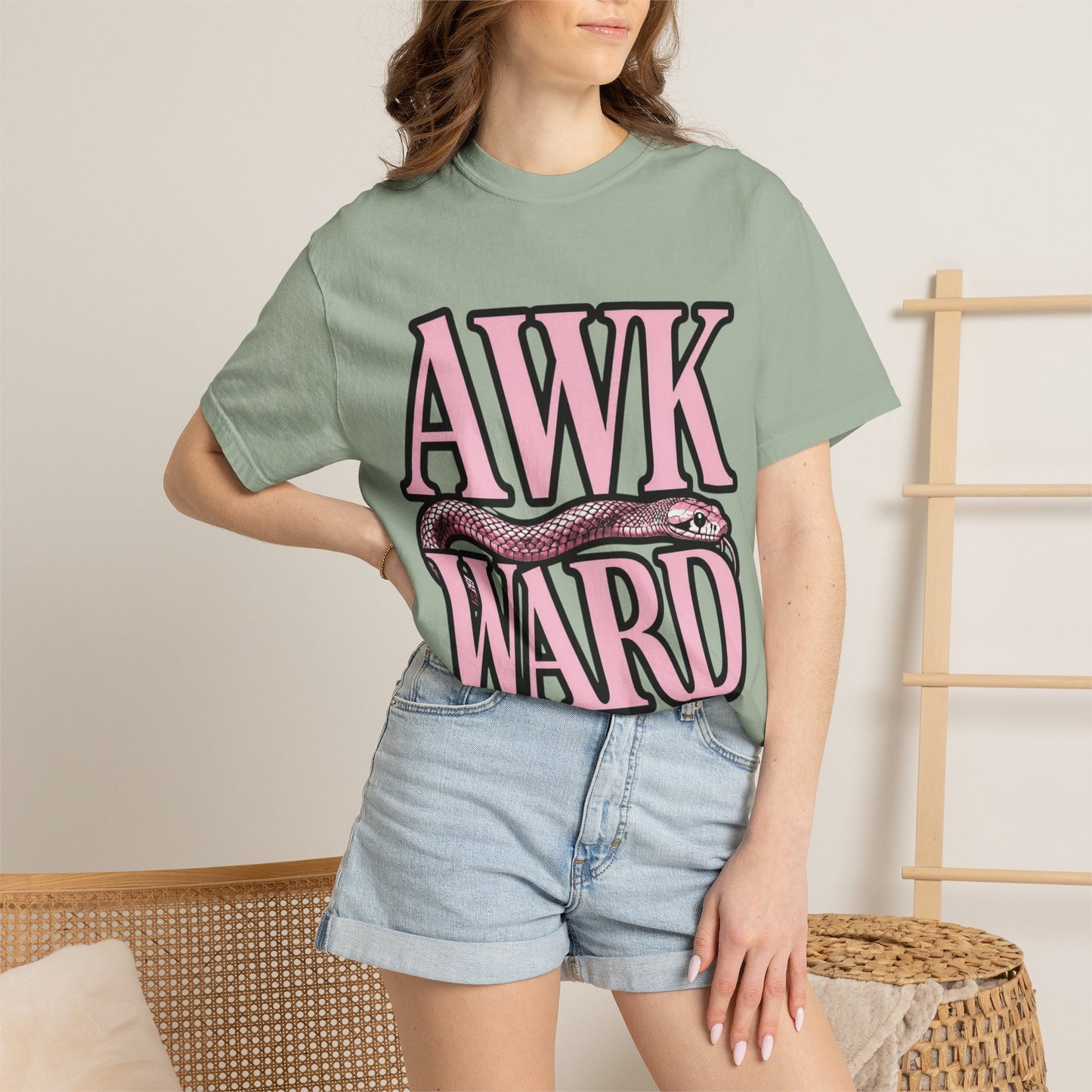AWKWARD Snake Tee — Retro Pink Graphic T-Shirt for Her