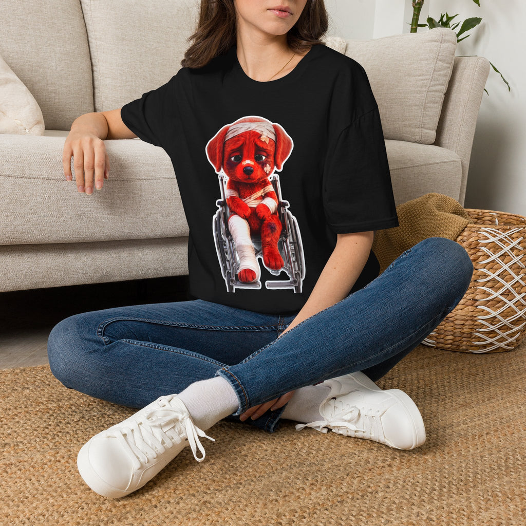 Sad Bandaged Dog Wheelchair T-Shirt — "AWKWARD." Grunge Anti‑Social Tee