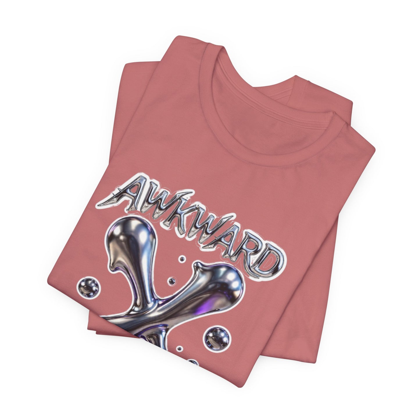 Awkward Club Tee — Heather Aqua Y2K 3D Chrome ‘AWKWARD’ Streetwear