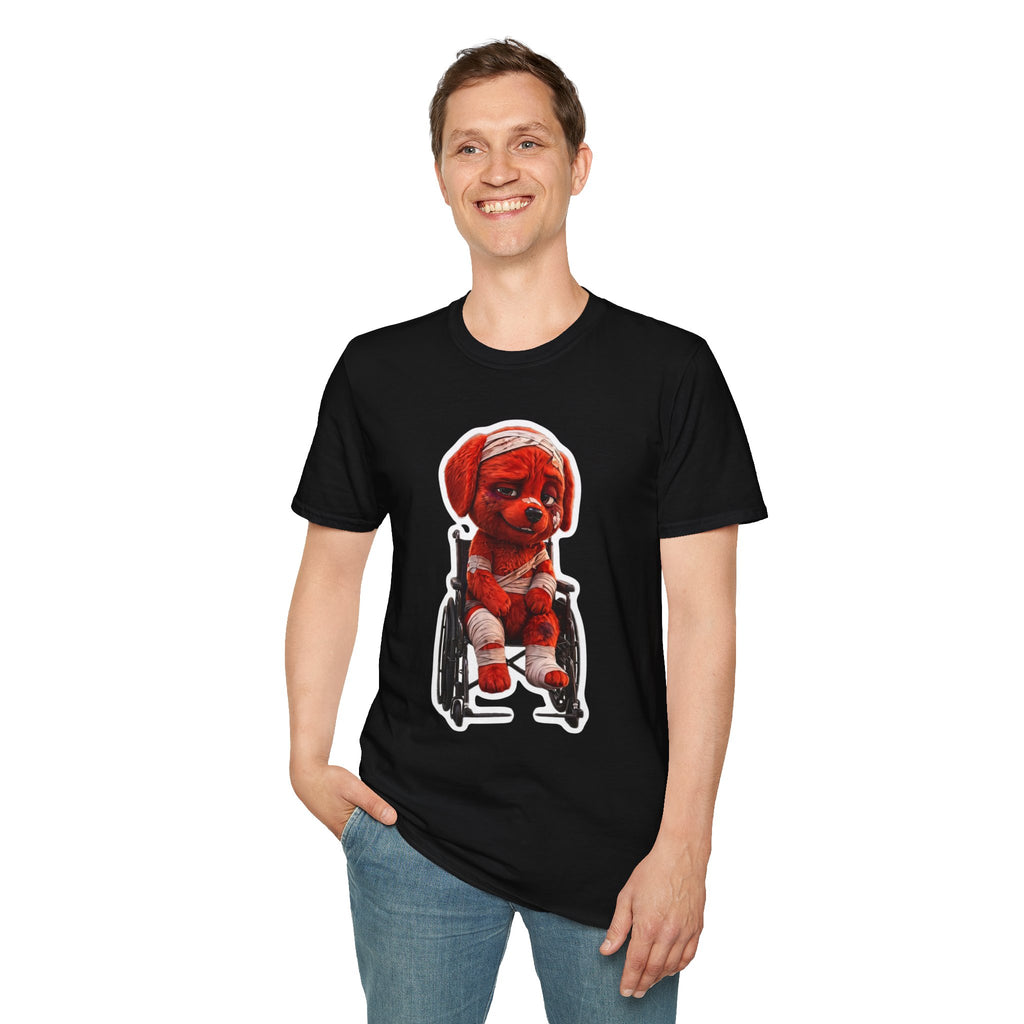 AWKWARD. Bandaged Red Dog T-Shirt — Dark Humor Grunge Y2K Streetwear