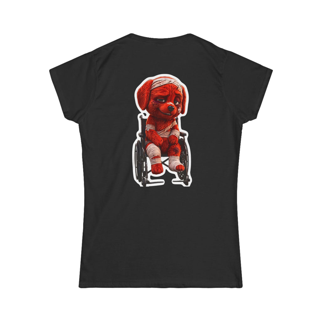 AWKWARD. Women's Softstyle Tee — Soft Feminine Fit with Dark-Humor Bandaged Dog Graphic