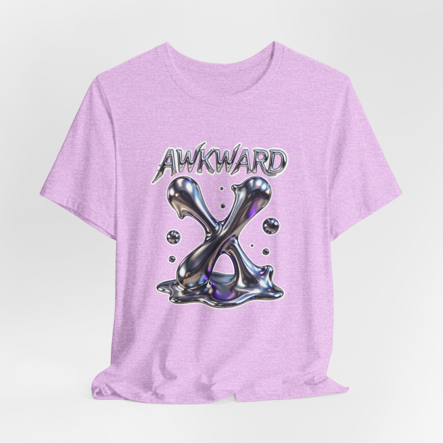 Awkward Club Tee — Heather Aqua Y2K 3D Chrome ‘AWKWARD’ Streetwear