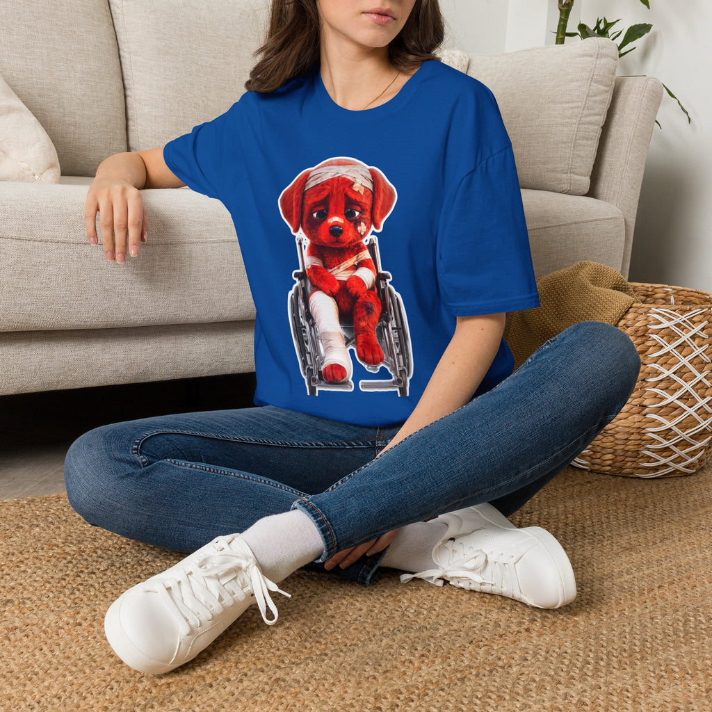 Sad Bandaged Dog Wheelchair T-Shirt — "AWKWARD." Grunge Anti‑Social Tee