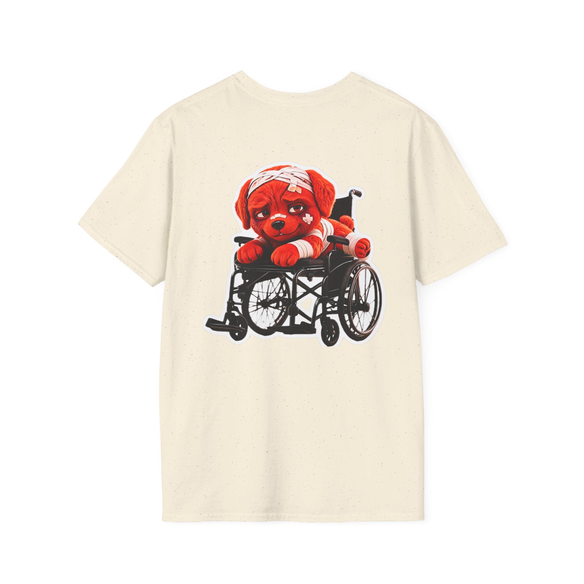 AWKWARD Tee — 3D Injured Red Dog in Wheelchair, Dark Humor Streetwear