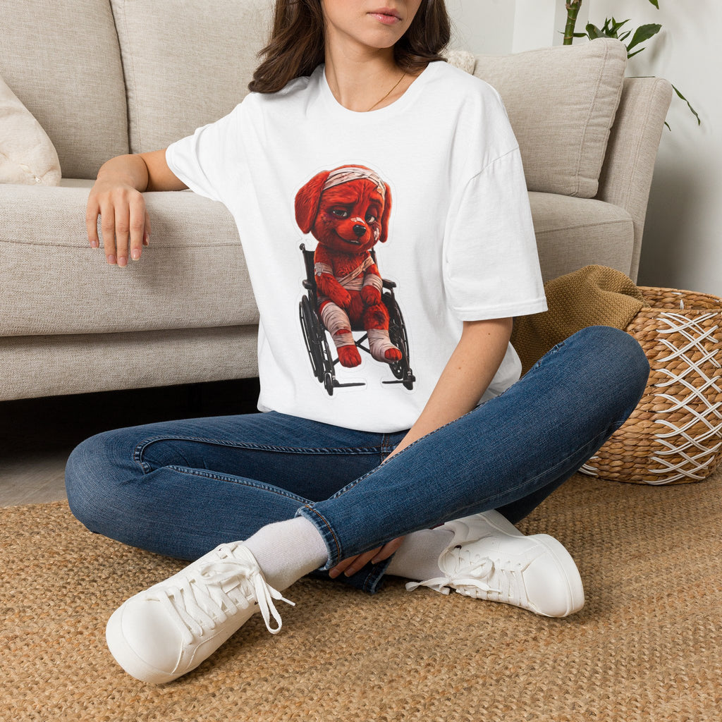 AWKWARD. Bandaged Red Dog T-Shirt — Dark Humor Grunge Y2K Streetwear
