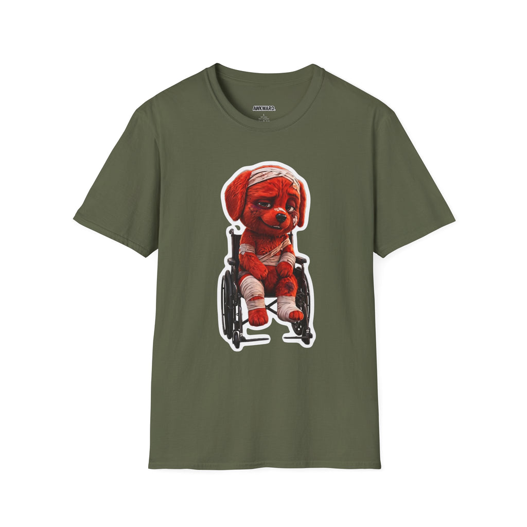 AWKWARD. Bandaged Red Dog T-Shirt — Dark Humor Grunge Y2K Streetwear