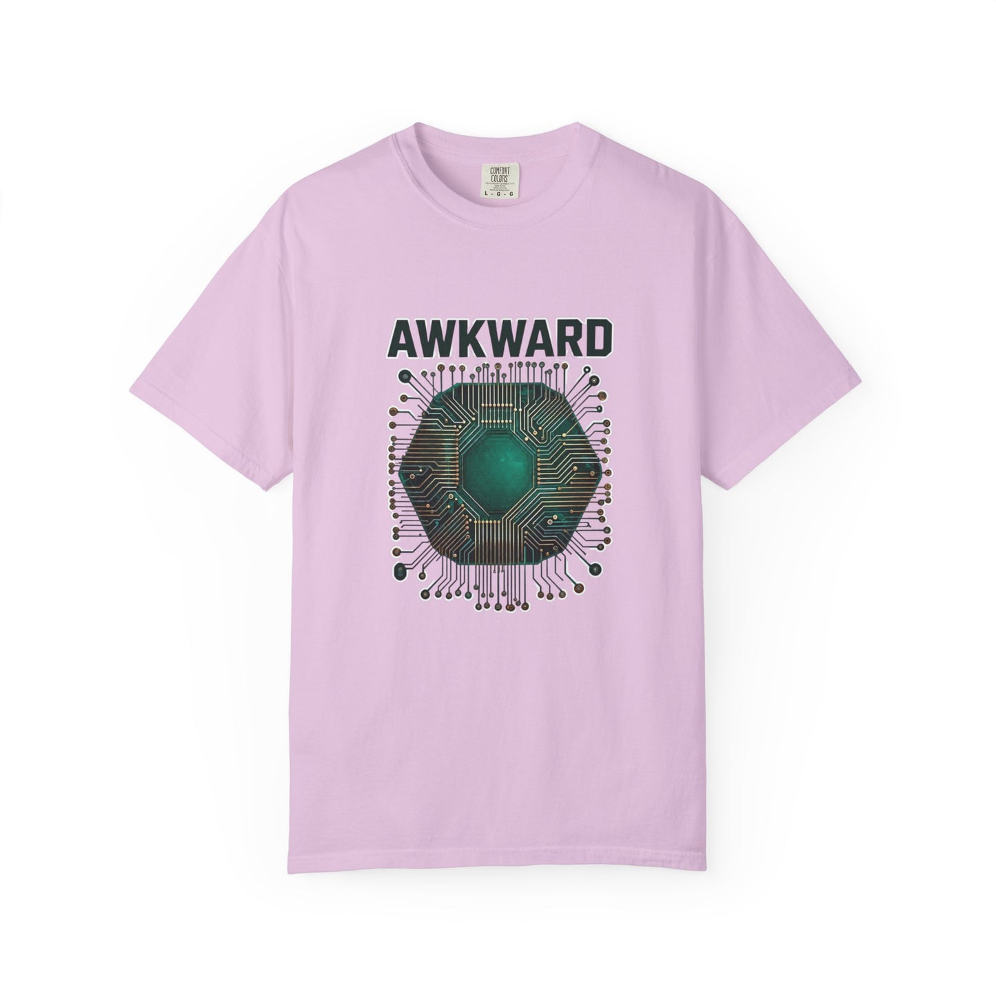Awkward Club T-Shirt — 3D Green Microchip Graphic, Vintage Wash