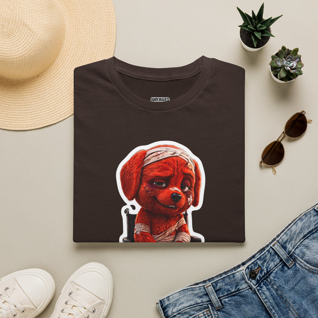 AWKWARD. Bandaged Red Dog T-Shirt — Dark Humor Grunge Y2K Streetwear