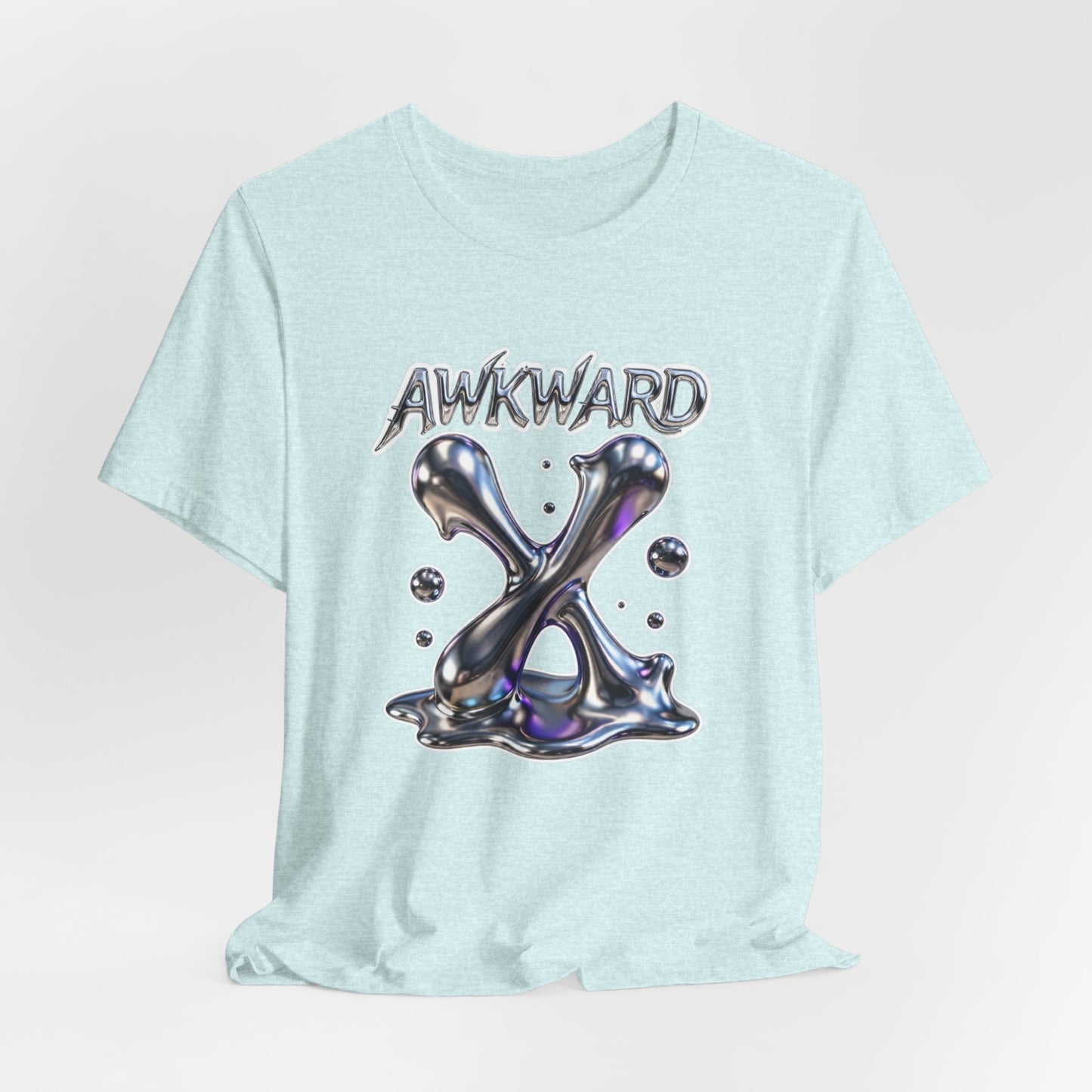 Awkward Club Tee — Heather Aqua Y2K 3D Chrome ‘AWKWARD’ Streetwear