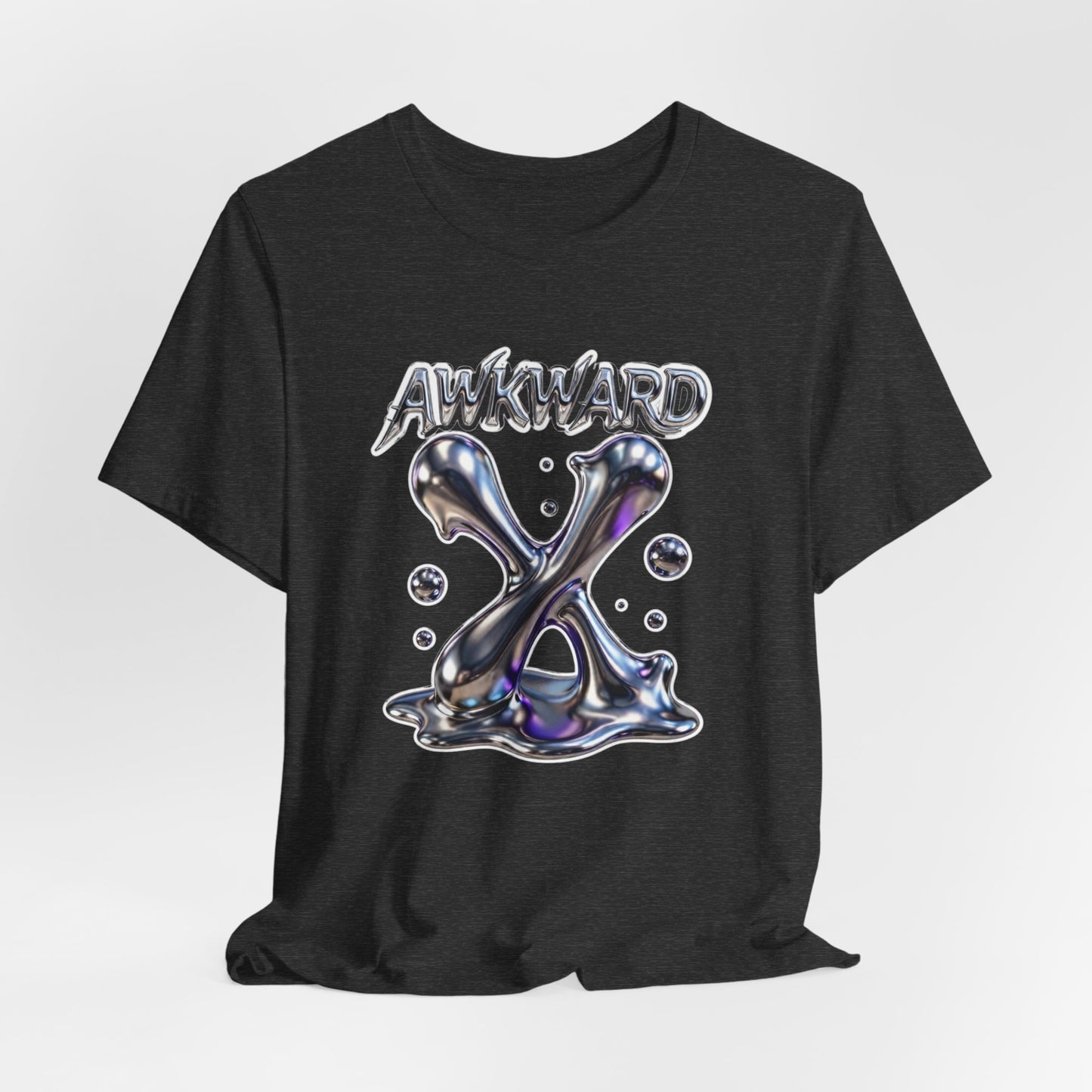 Awkward Club Tee — Heather Aqua Y2K 3D Chrome ‘AWKWARD’ Streetwear