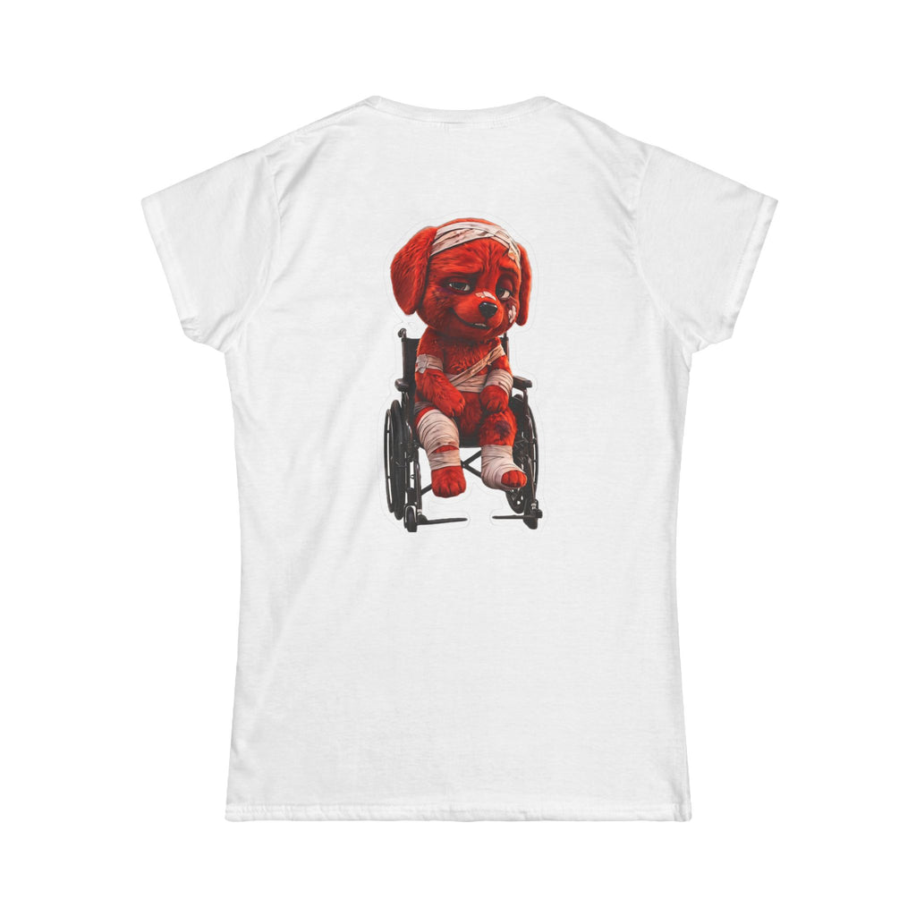 AWKWARD. Women's Softstyle Tee — Soft Feminine Fit with Dark-Humor Bandaged Dog Graphic