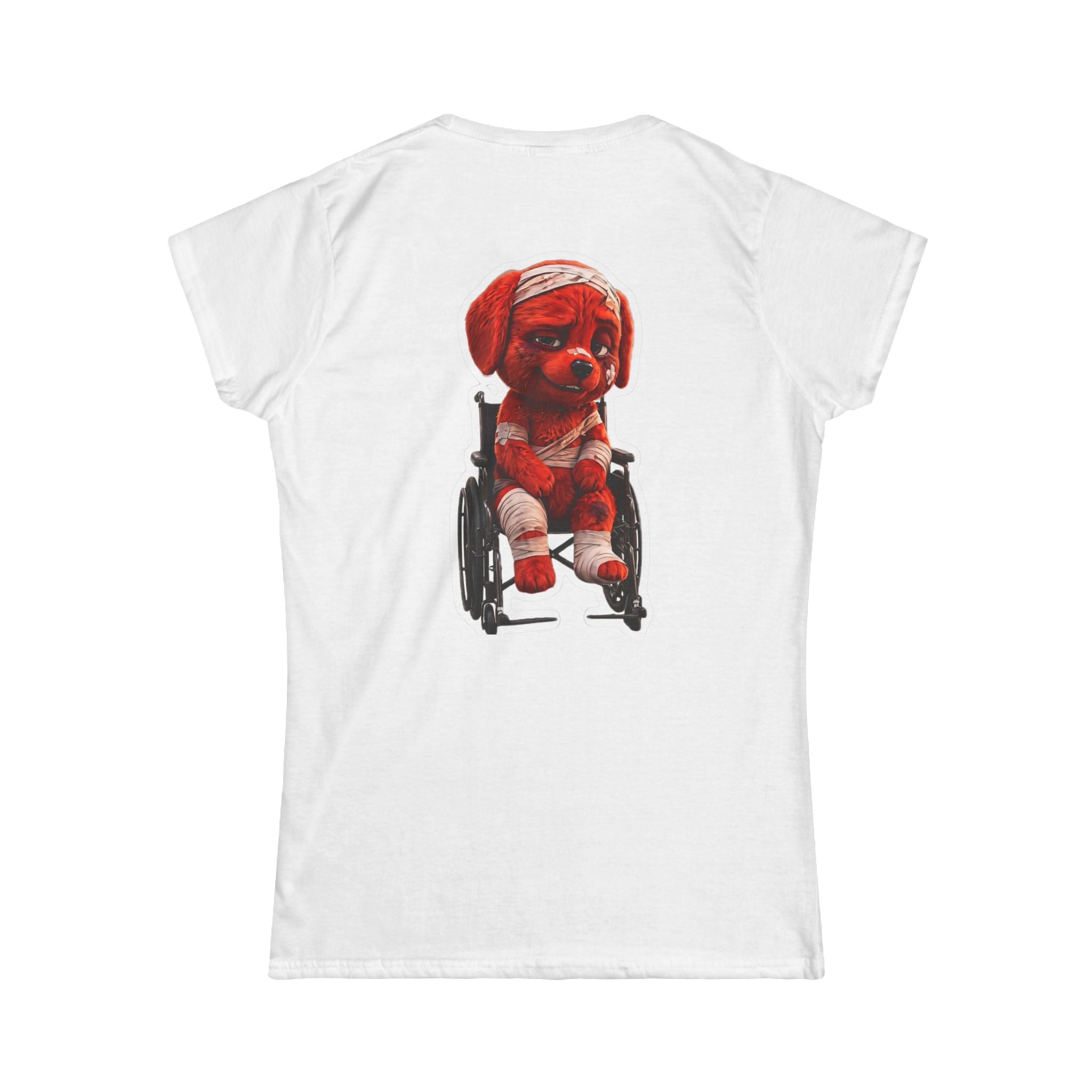 AWKWARD. Women's Softstyle Tee — Soft Feminine Fit with Dark-Humor Bandaged Dog Graphic