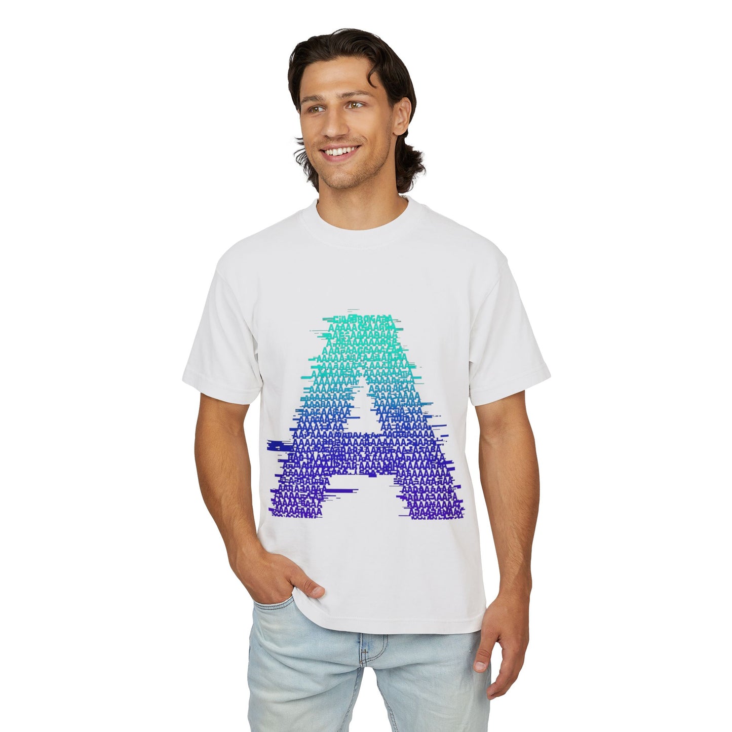 Awkward 'A' Glitch Tee — Teal-to-Purple Streetwear for Introverts