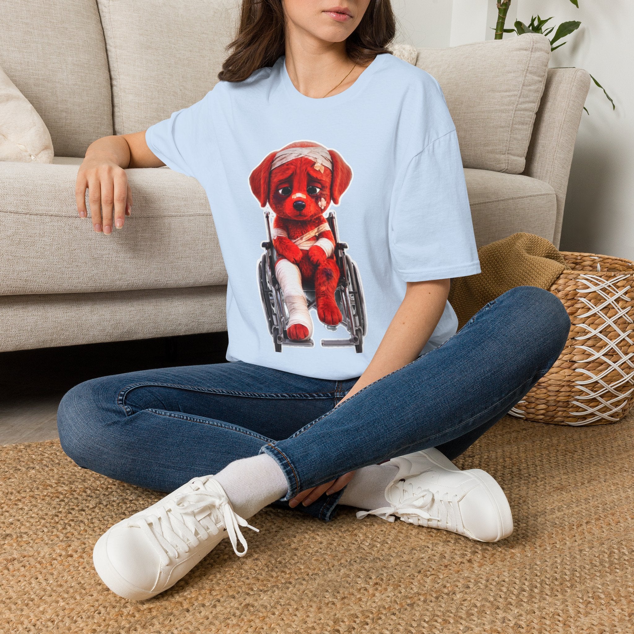 Sad Bandaged Dog Wheelchair T-Shirt — "AWKWARD." Grunge Anti‑Social Tee