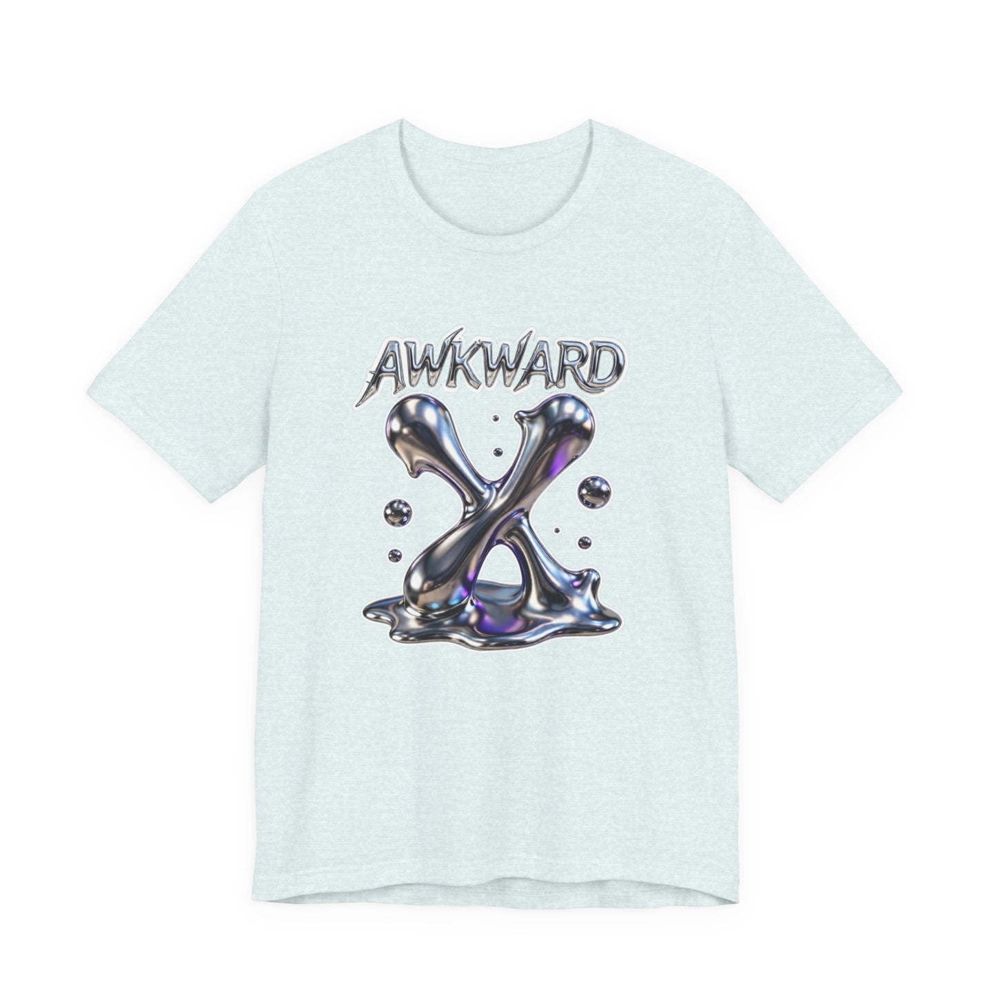 Awkward Club Tee — Heather Aqua Y2K 3D Chrome ‘AWKWARD’ Streetwear
