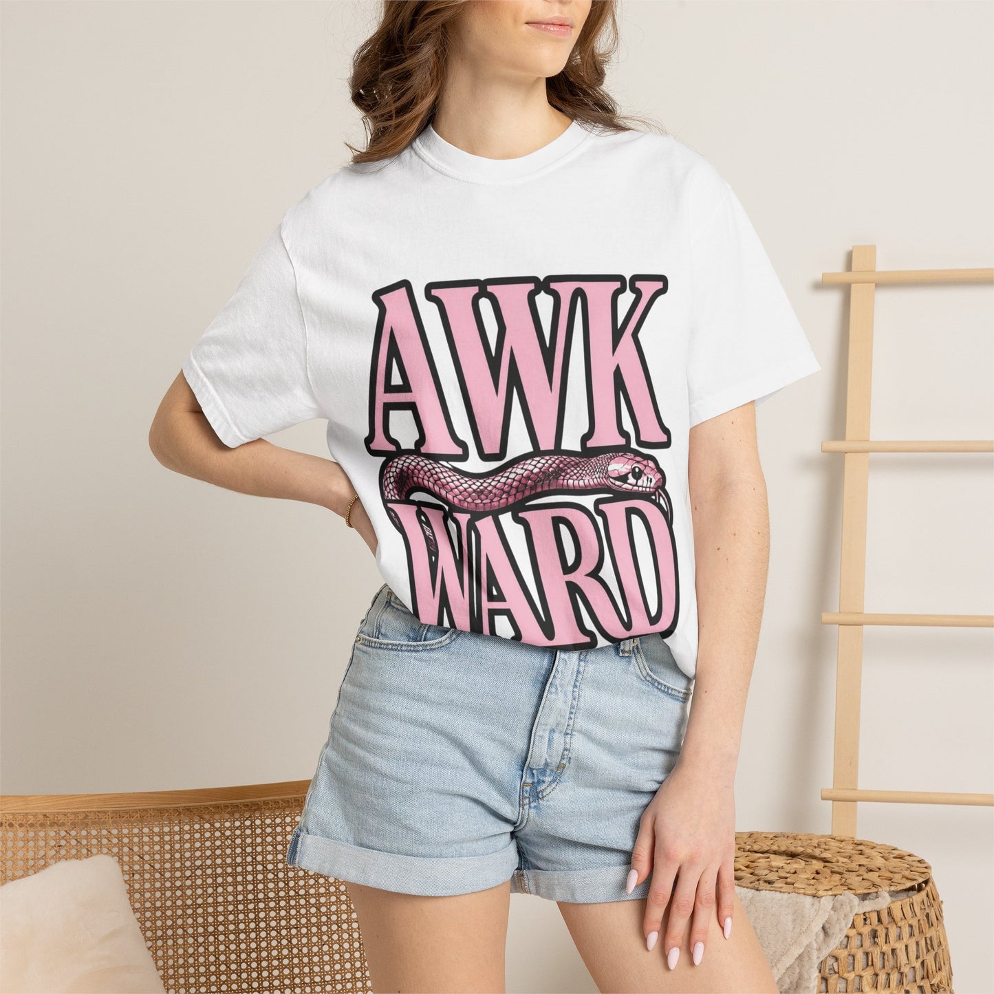 AWKWARD Snake Tee — Retro Pink Graphic T-Shirt for Her