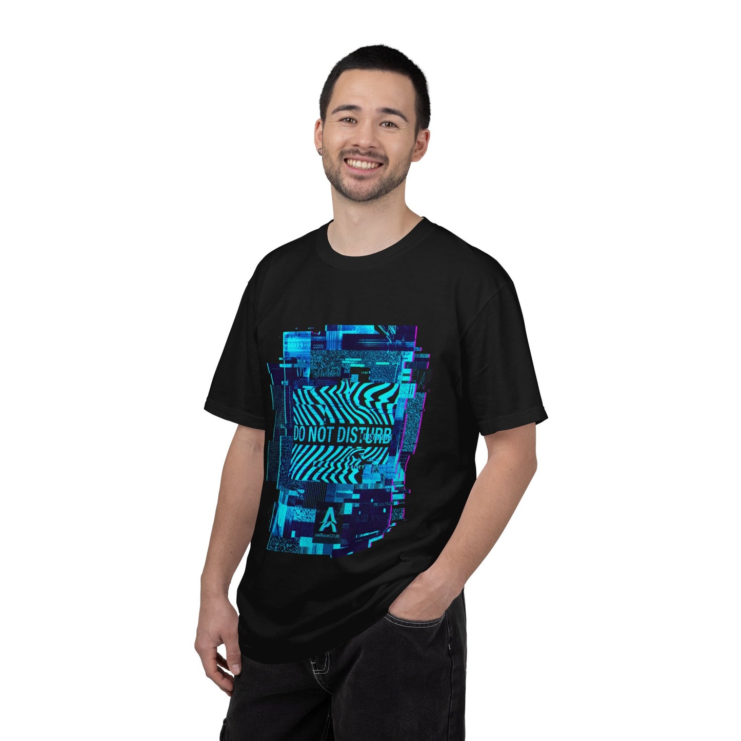 AWKWARD. Garment-Dyed Tee — Minimal Front, Neon Glitch Back