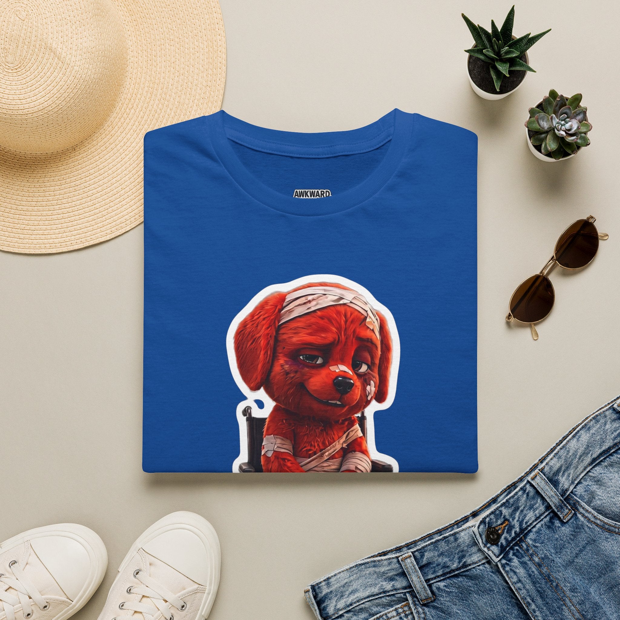 AWKWARD. Bandaged Red Dog T-Shirt — Dark Humor Grunge Y2K Streetwear