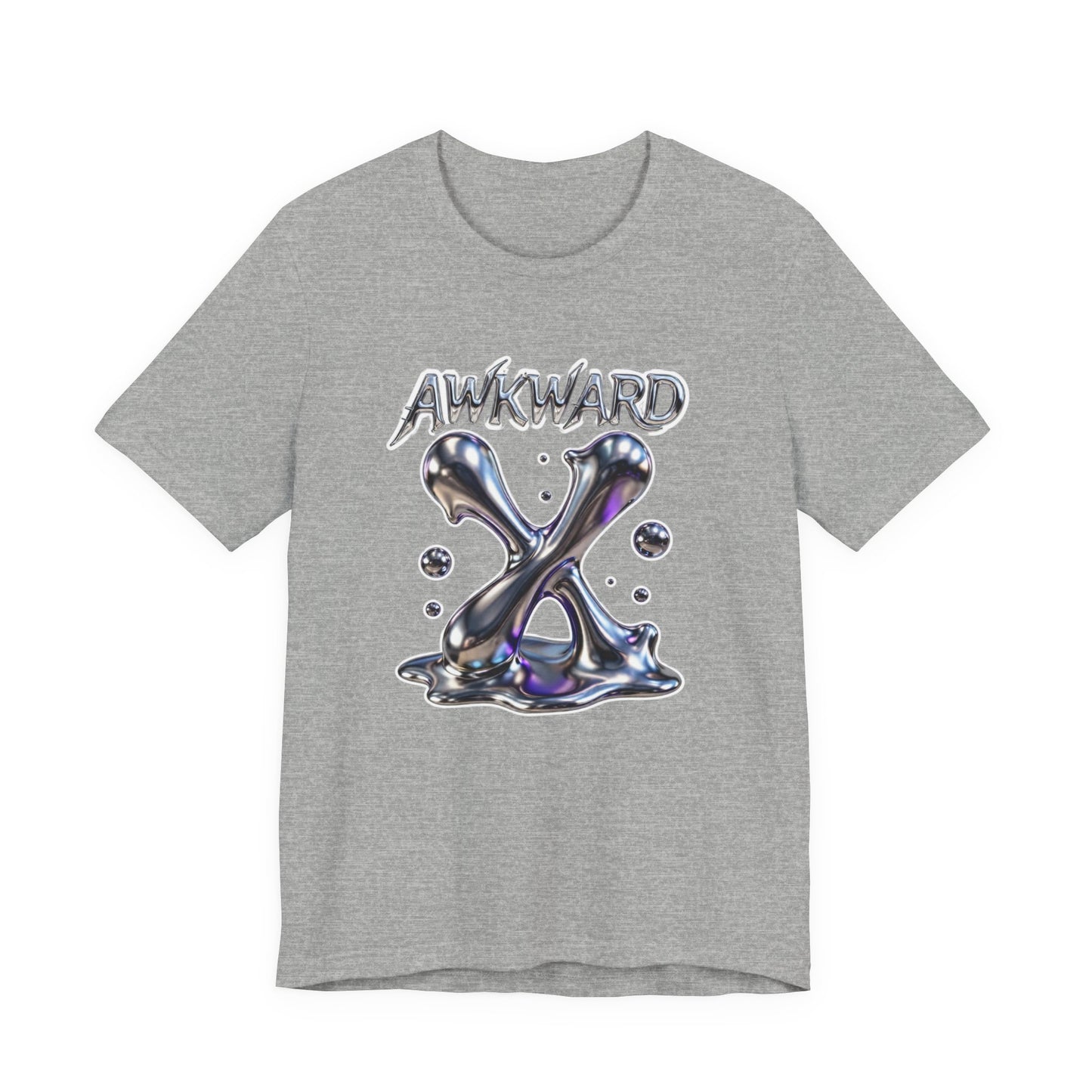 Awkward Club Tee — Heather Aqua Y2K 3D Chrome ‘AWKWARD’ Streetwear