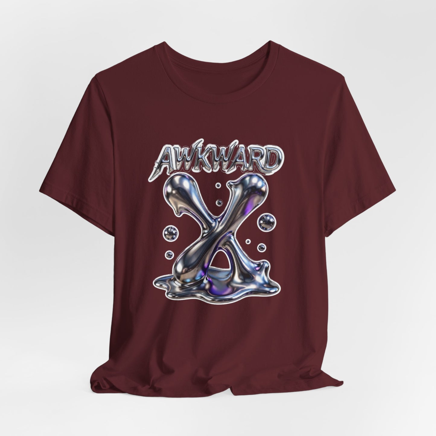 Awkward Club Tee — Heather Aqua Y2K 3D Chrome ‘AWKWARD’ Streetwear