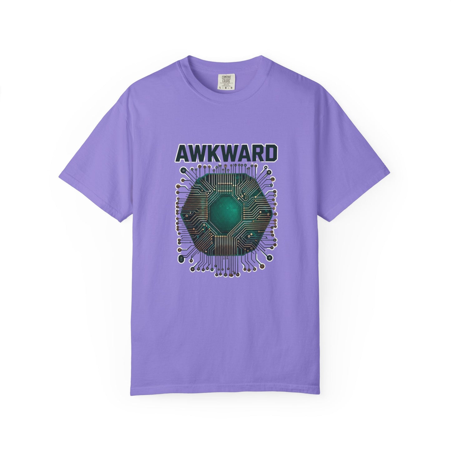 Awkward Club T-Shirt — 3D Green Microchip Graphic, Vintage Wash