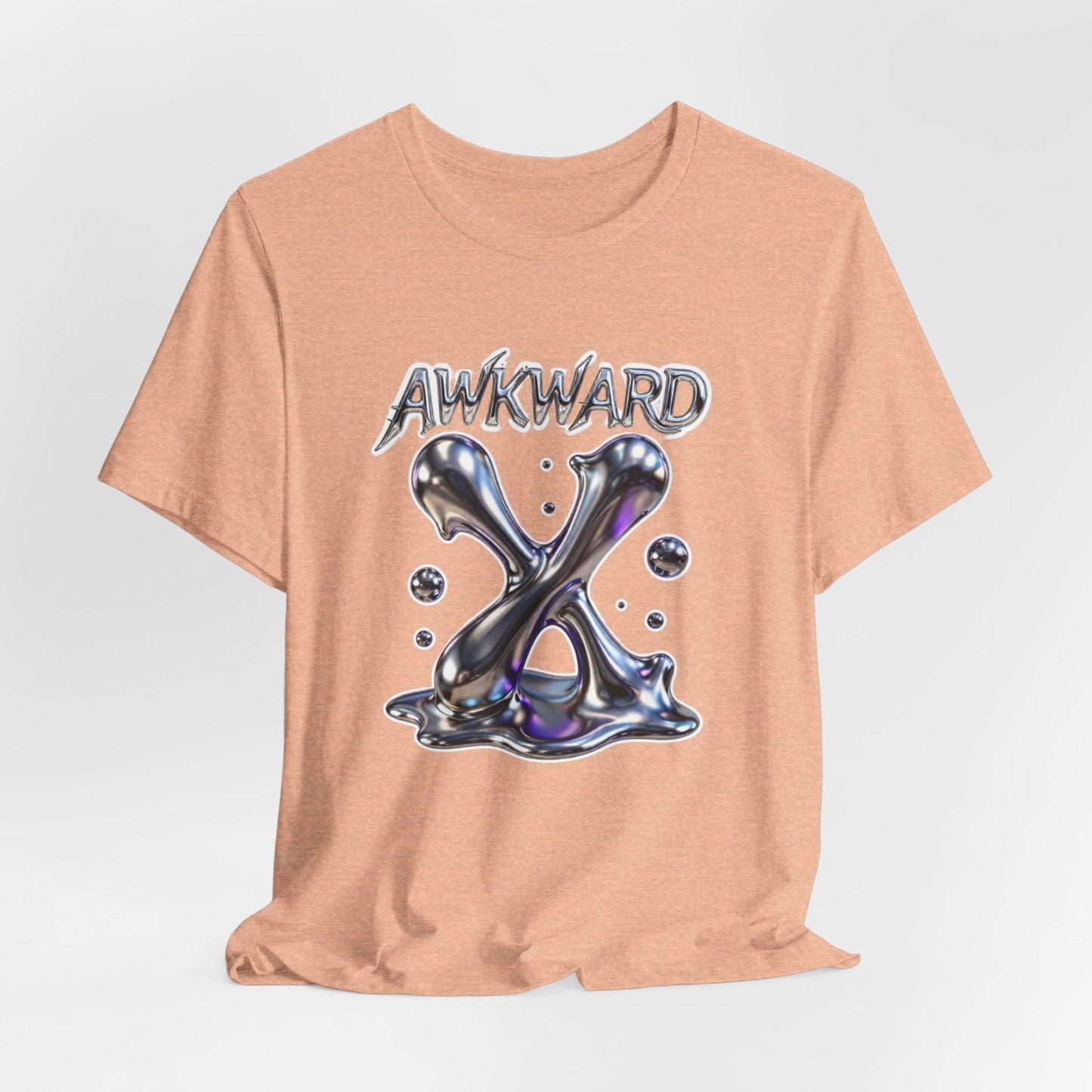 Awkward Club Tee — Heather Aqua Y2K 3D Chrome ‘AWKWARD’ Streetwear