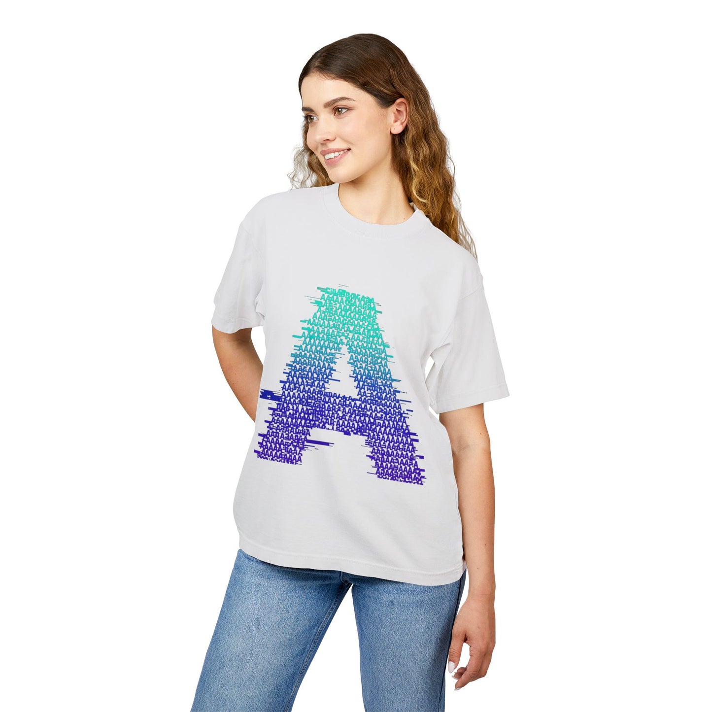 Awkward 'A' Glitch Tee — Teal-to-Purple Streetwear for Introverts