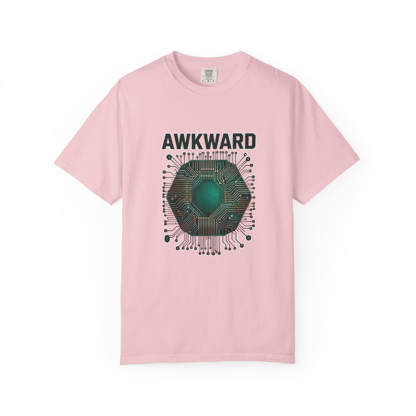 Awkward Club T-Shirt — 3D Green Microchip Graphic, Vintage Wash