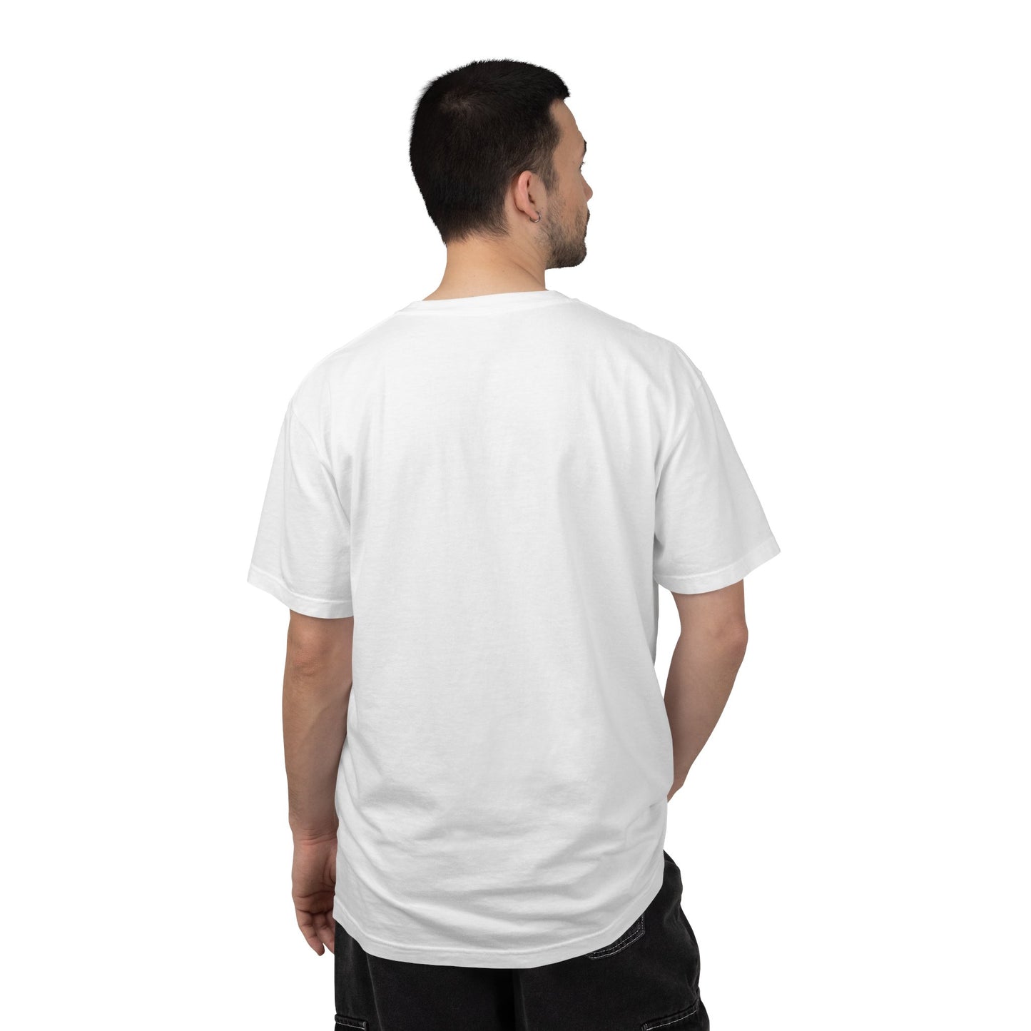 AWKWARD. Garment-Dyed Tee — Minimal Front, Neon Glitch Back