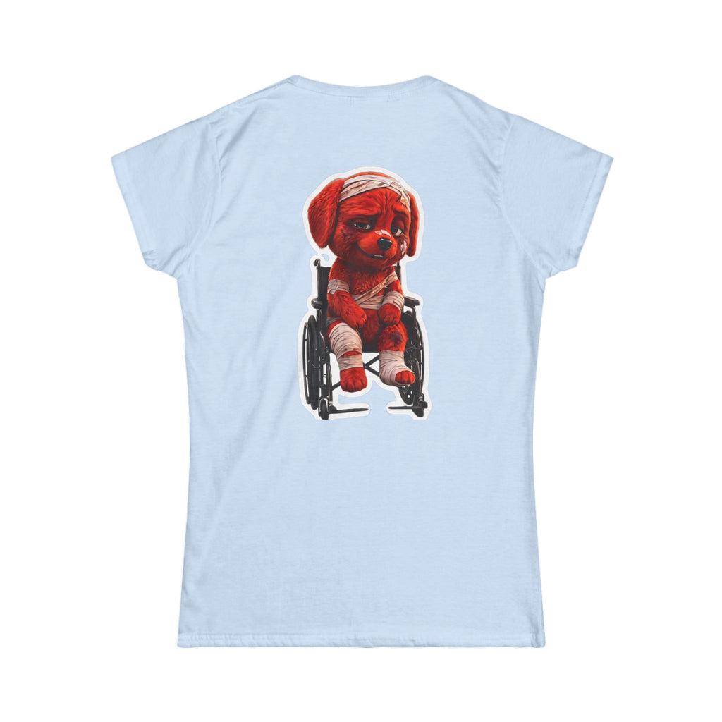 AWKWARD. Women's Softstyle Tee — Soft Feminine Fit with Dark-Humor Bandaged Dog Graphic