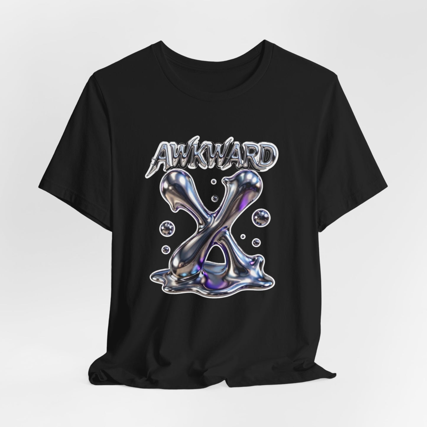 Awkward Club Tee — Heather Aqua Y2K 3D Chrome ‘AWKWARD’ Streetwear